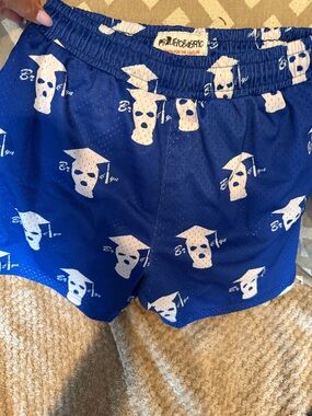 Prolific Fabric Blue Mesh Shorts with White Skull-Graduate Print